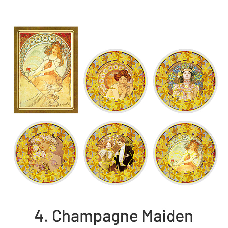 Alphonse Mucha Vintage Women Hot Stamping PET Stickers sku-4