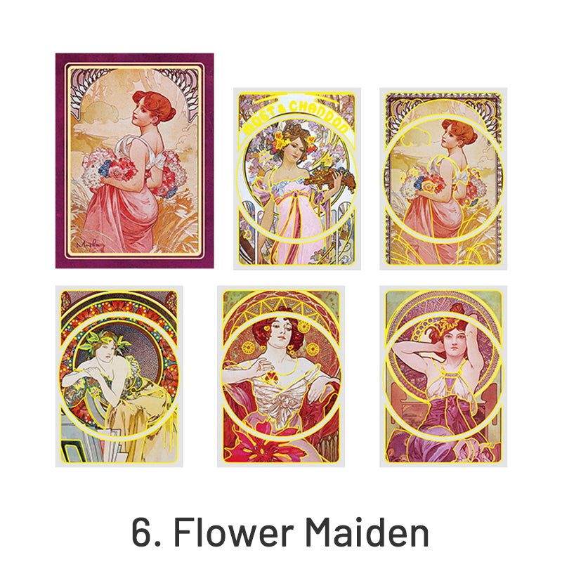 Alphonse Mucha Vintage Women Hot Stamping PET Stickers sku-6