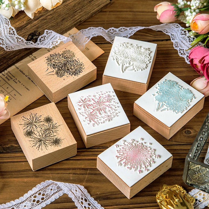 Brilliant Fireworks Wooden Rubber Stamp b1