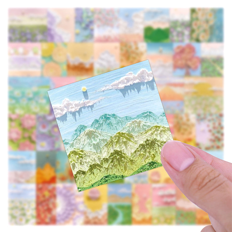 Cute Oil Painting Landscape Vinyl Sticker4