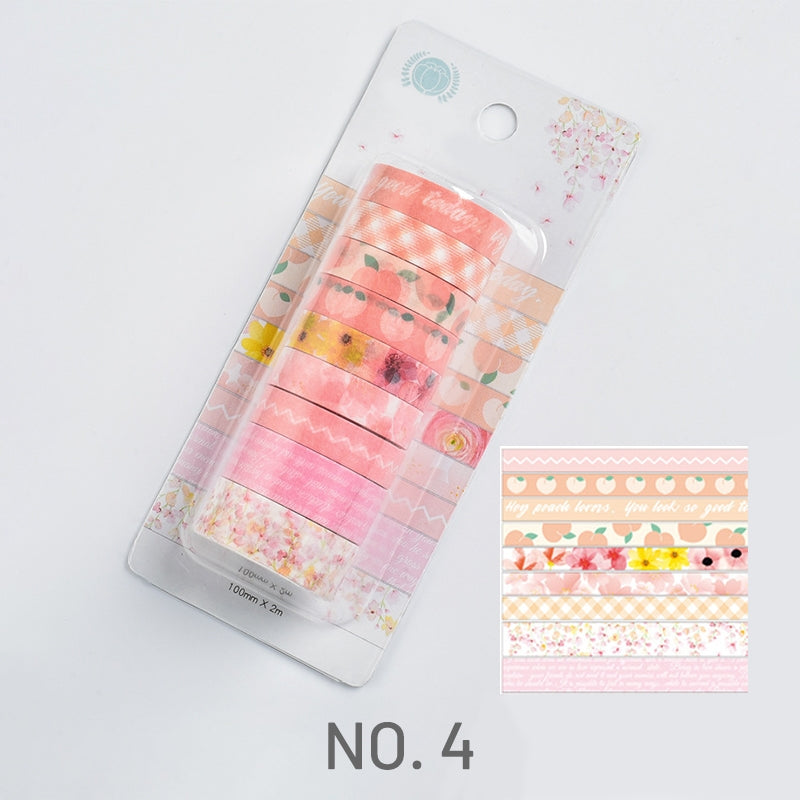 Peach-Floral Print Washi Tape Set - Travel, Peach, Sky, Star, Flower