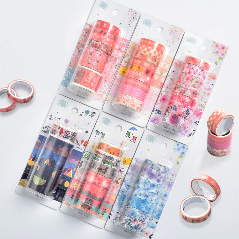 Floral Print Washi Tape Set - Travel, Peach, Sky, Star, Flower