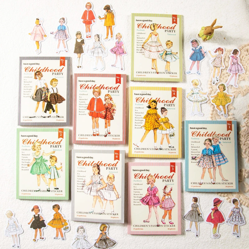 Childhood Party Retro Fashionable Dress Girls Washi Stickers a1