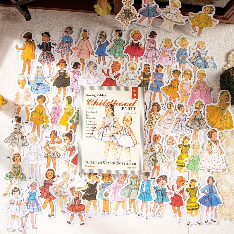 Childhood Party Retro Fashionable Dress Girls Washi Stickers b5