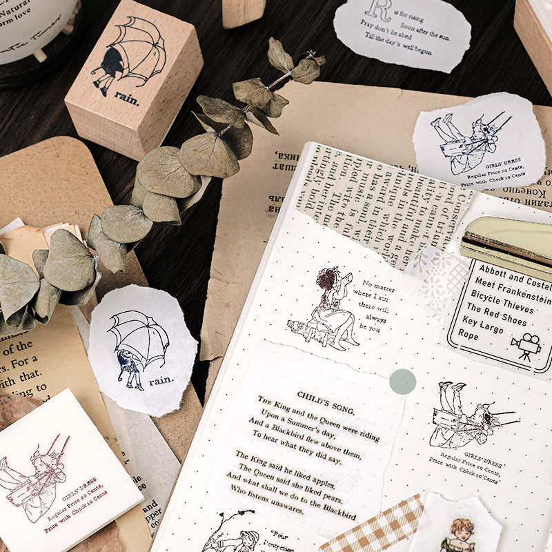 Childhood Story Character Plant Text Wooden Rubber Stamp b3