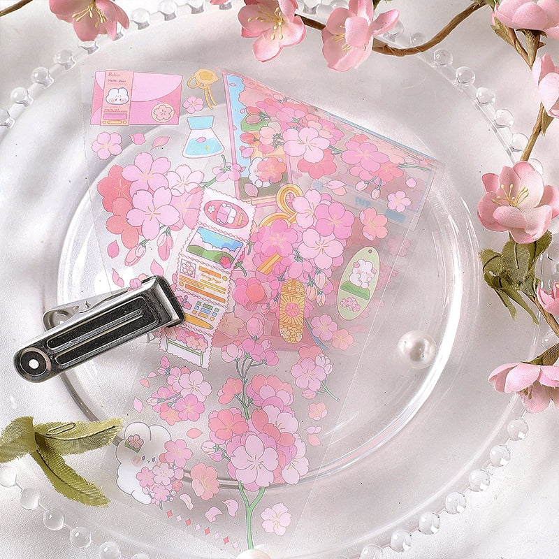 Cherry Blossom Sakura and Rabbit Long Strip PET Sticker3