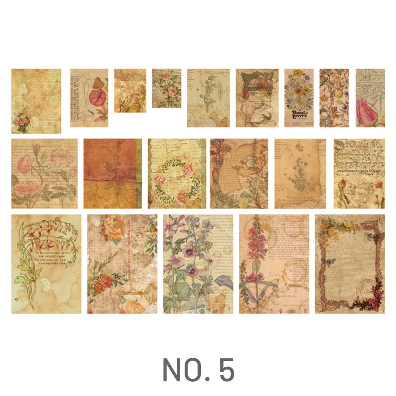 Flower-Vintage Coffee Stained Scrapbook Paper - Butterfly, Flower, Plant, Fairy Tale, Newspaper, Music, Manuscript, Bill