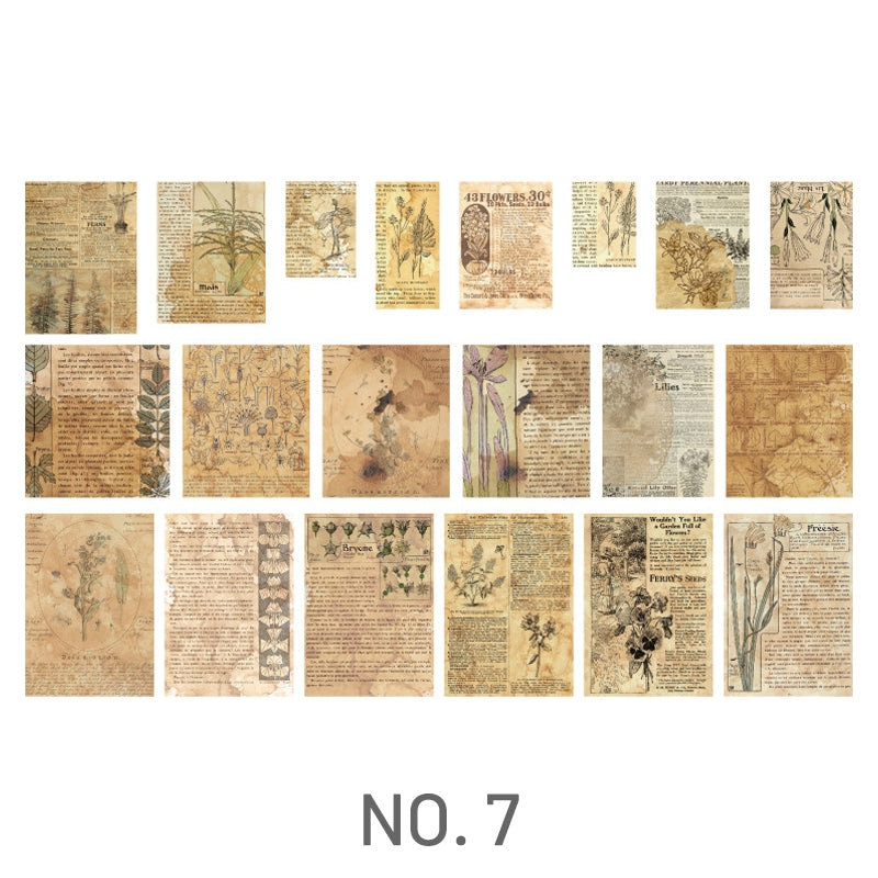 Plant-Vintage Coffee Stained Scrapbook Paper - Butterfly, Flower, Plant, Fairy Tale, Newspaper, Music, Manuscript, Bill