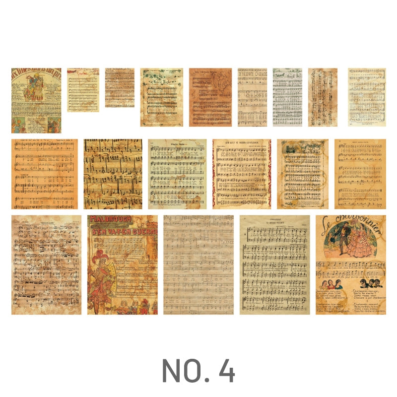 Music-Vintage Coffee Stained Scrapbook Paper - Butterfly, Flower, Plant, Fairy Tale, Newspaper, Music, Manuscript, Bill