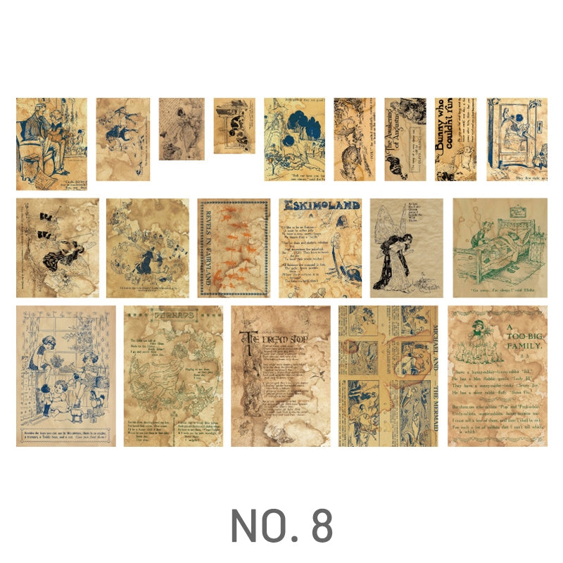 Fairy Tale-Vintage Coffee Stained Scrapbook Paper - Butterfly, Flower, Plant, Fairy Tale, Newspaper, Music, Manuscript, Bill