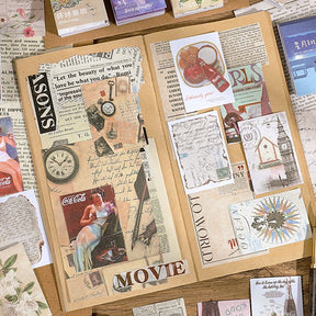 Vintage Mini Washi Sticker Book - Travel, Flower, Ocean, Poster, Newspaper, Map, Girl1