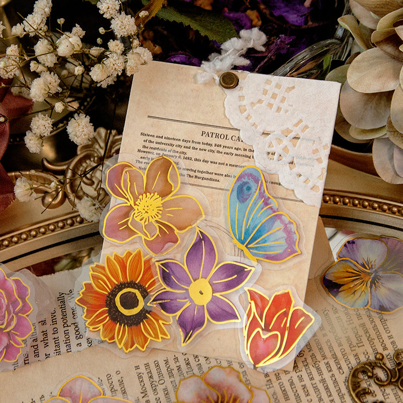 Colorful Flower Hot Stamping Plant PET Sticker Pack b