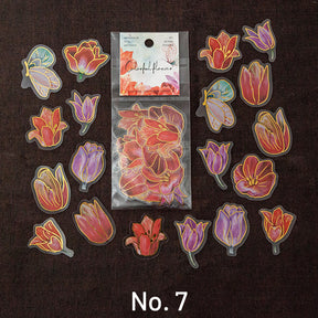 Colorful Flower Hot Stamping Plant PET Sticker Pack sku-7