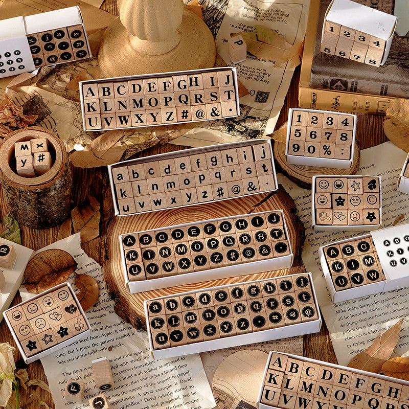Creative Cute Alphabet Number Wooden Rubber Stamp Set a