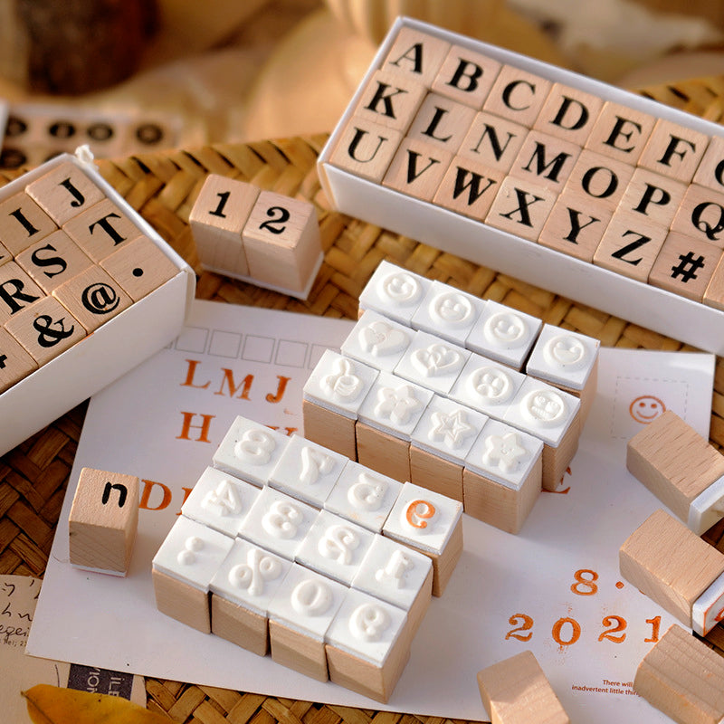 Creative Cute Alphabet Number Wooden Rubber Stamp Set b
