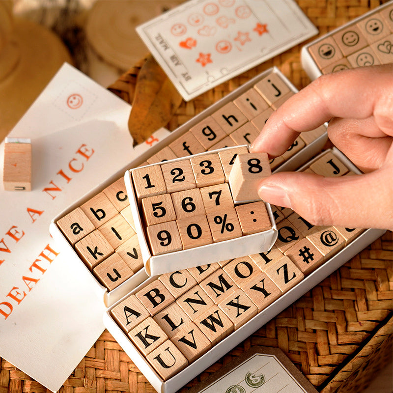 Creative Cute Alphabet Number Wooden Rubber Stamp Set b2