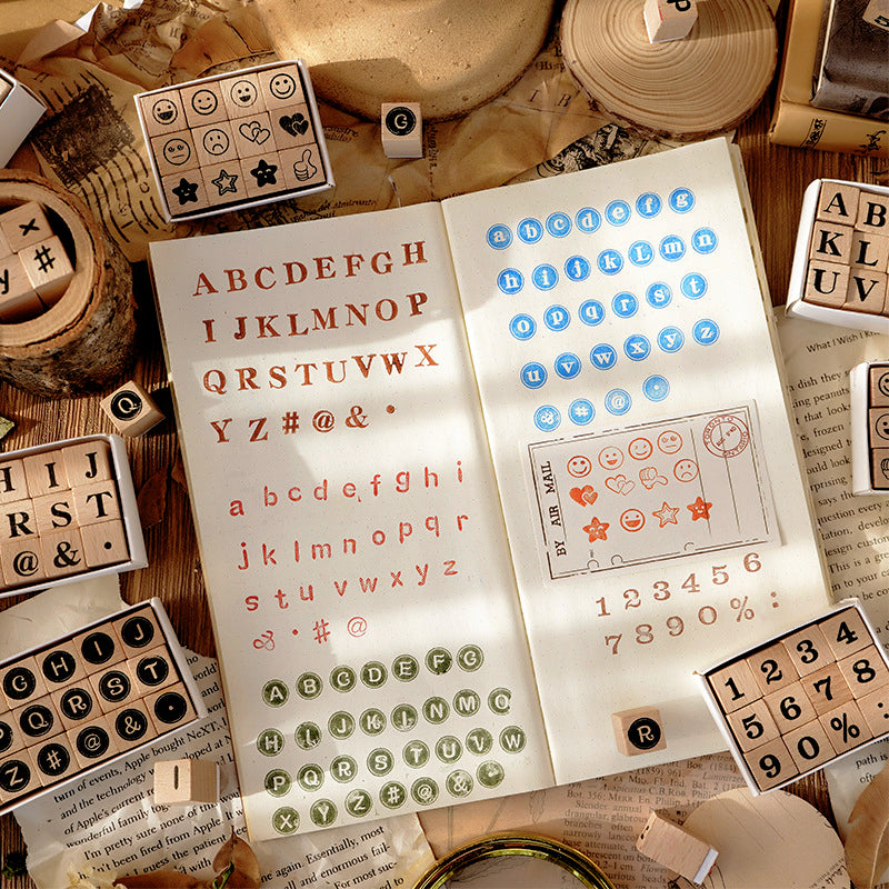 Ready Made Rubber Stamp - Creative Cute Alphabet Number Wooden Rubber Stamp Set