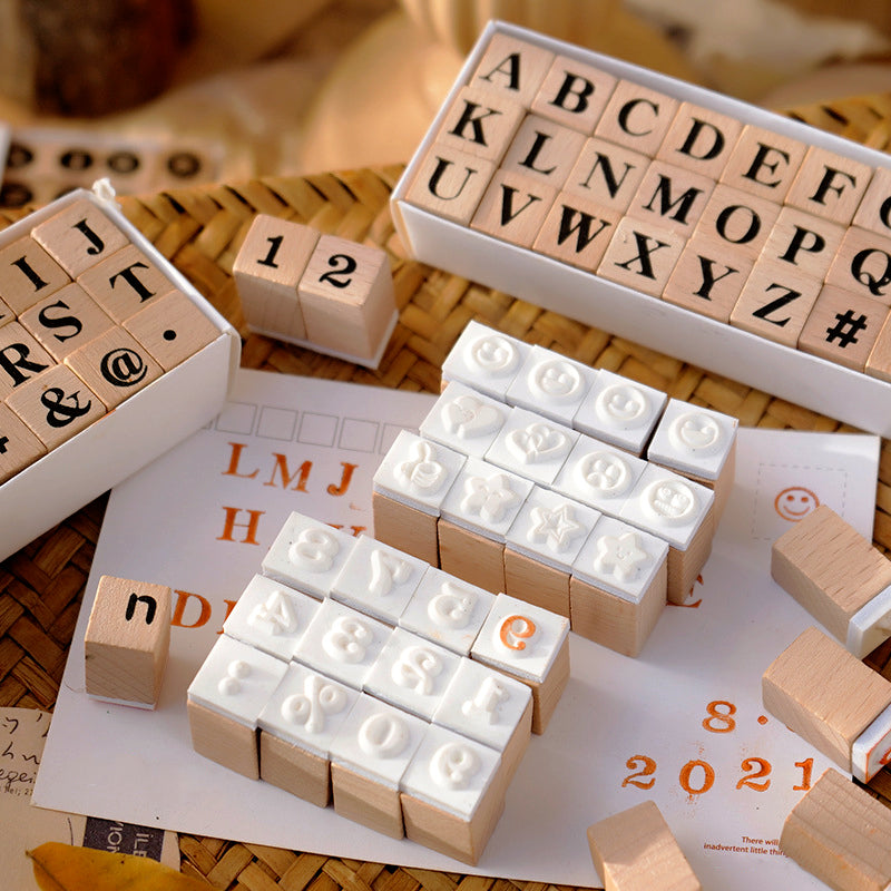 Creative Cute Alphabet Number Wooden Rubber Stamp Set b