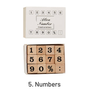 Creative Cute Alphabet Number Wooden Rubber Stamp Set sku-5