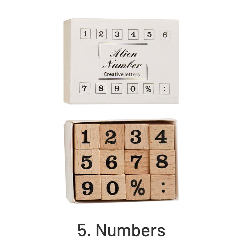 Creative Cute Alphabet Number Wooden Rubber Stamp Set sku-5