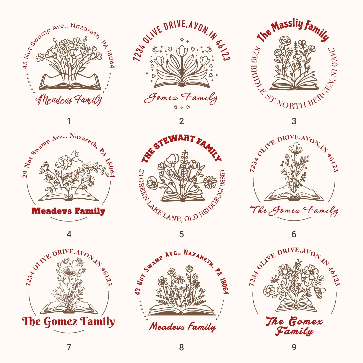 Custom Botanical Library Rubber Stamp (14 Designs) 1