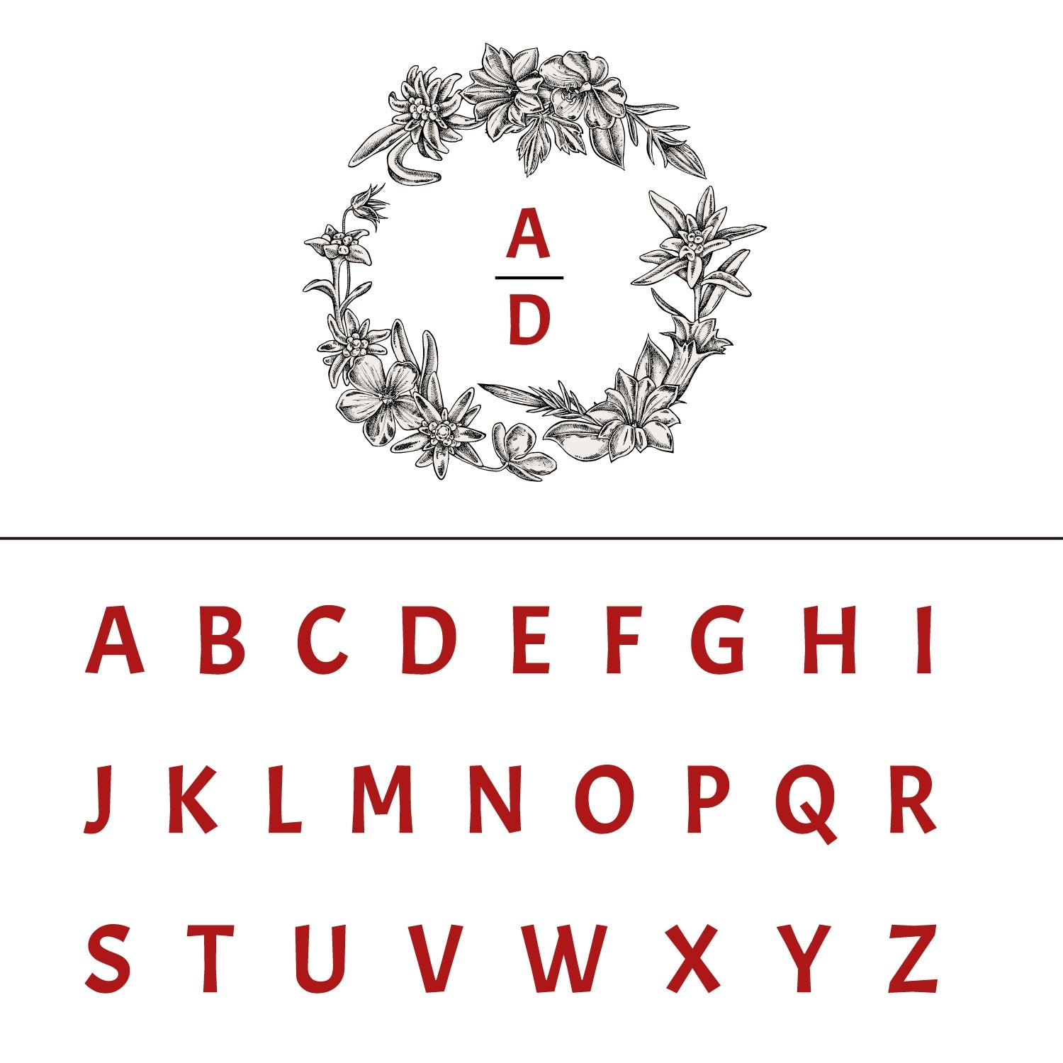 Custom Botanical Wedding Monogram Rubber Stamp - Style 15 15