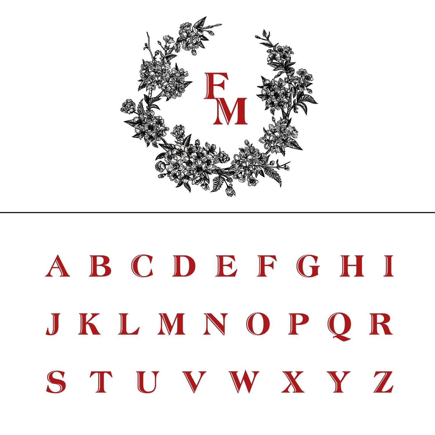 Custom Botanical Wedding Monogram Rubber Stamp - Style 3 3