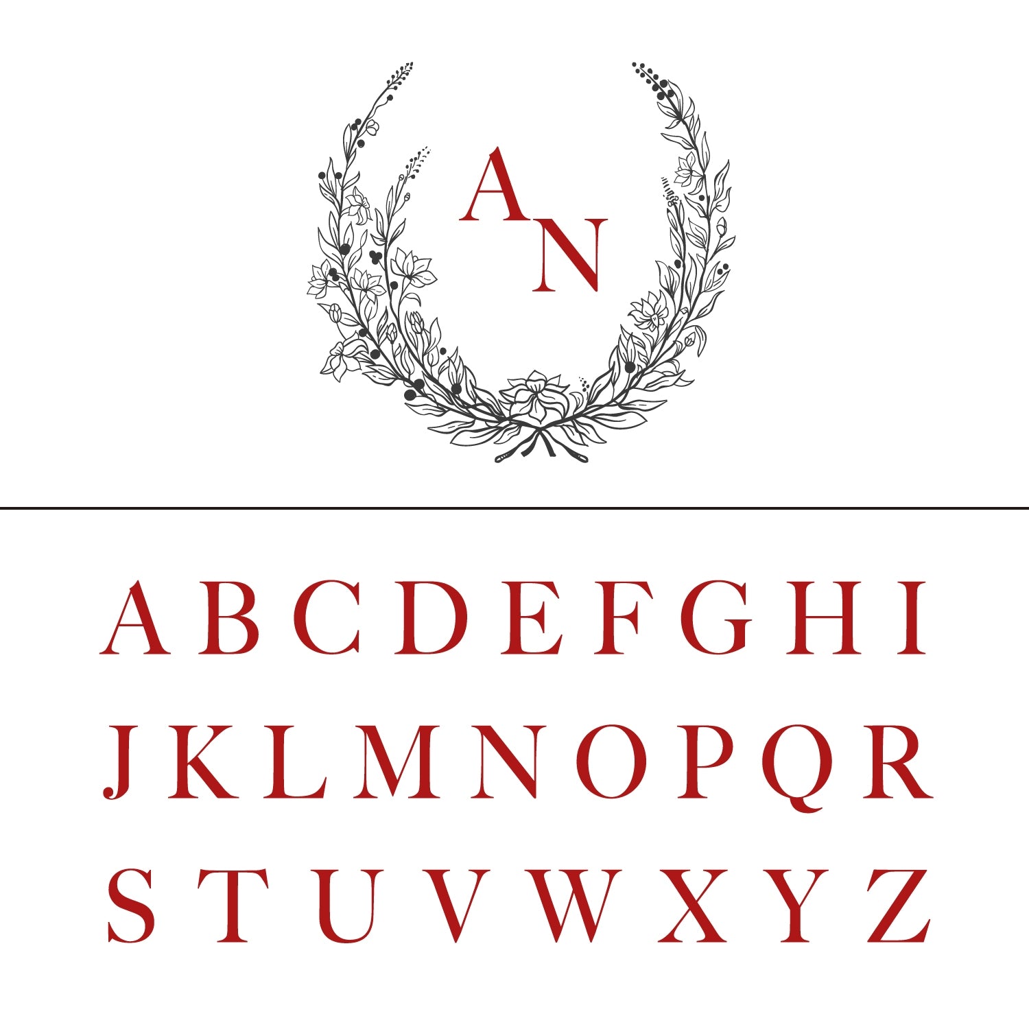 Custom Botanical Wedding Monogram Rubber Stamp - Style 7 7