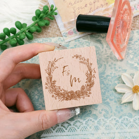 Custom Botanical Wedding Monogram Rubber Stamp -SKU11 2