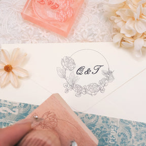 Custom Botanical Wedding Monogram Rubber Stamp -SKU16 2
