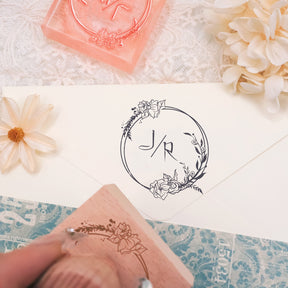 Custom Botanical Wedding Monogram Rubber Stamp -SKU2 3