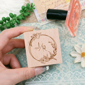 Custom Botanical Wedding Monogram Rubber Stamp -SKU2 4