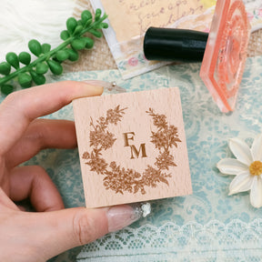 Custom Botanical Wedding Monogram Rubber Stamp -SKU3 2