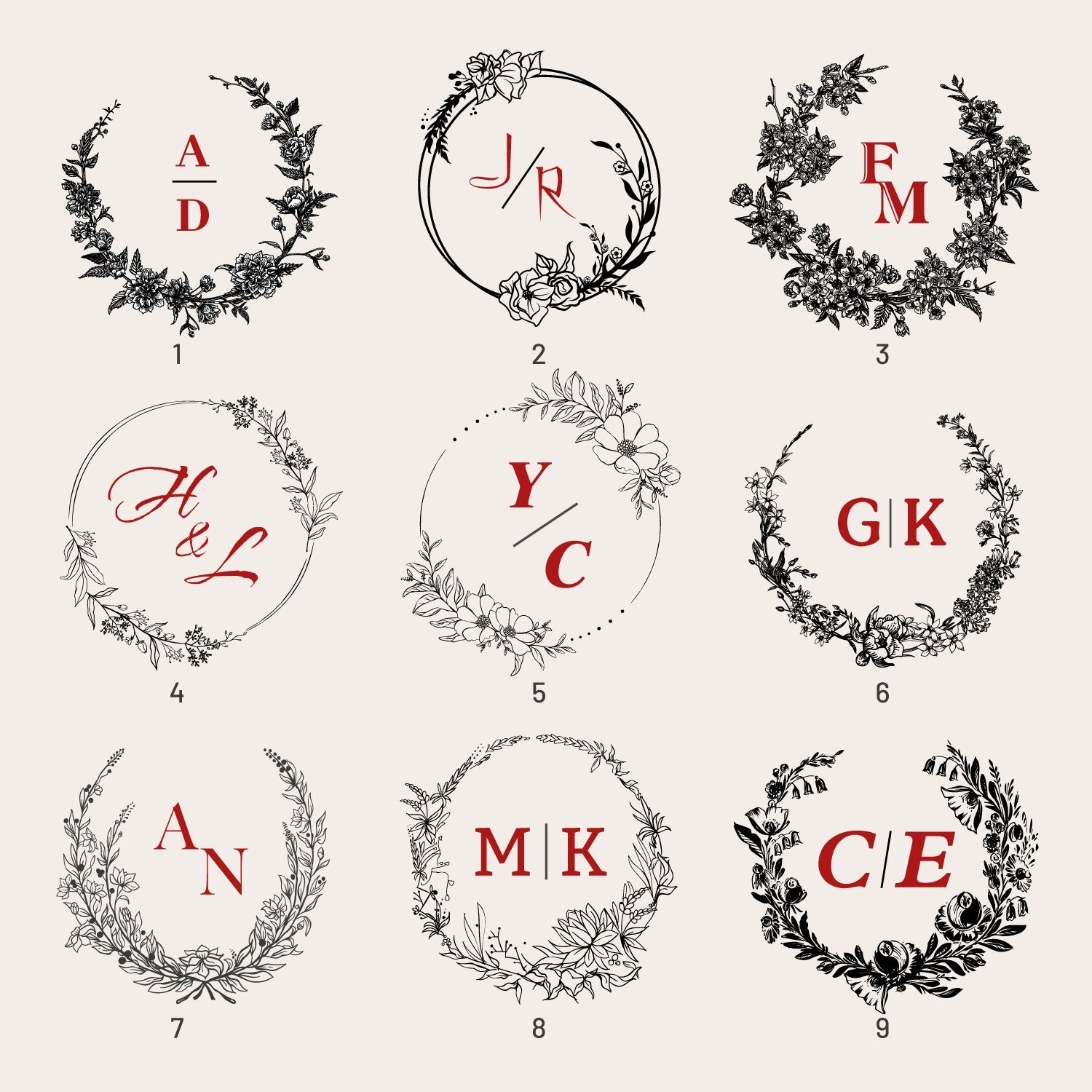 Black Botanical Wreath Custom Modern Typography Rubber Stamp