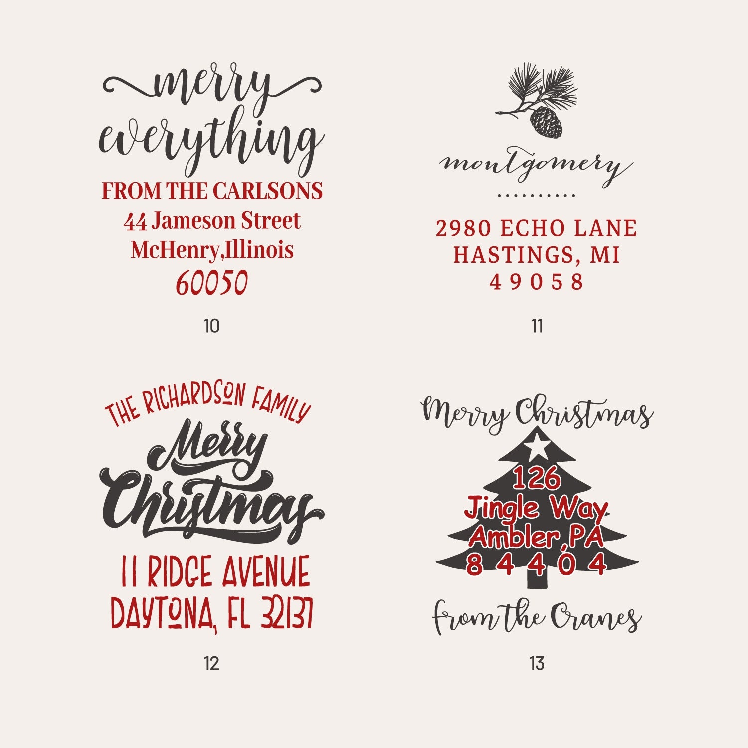 Custom Christmas Address Rubber Stamp (18 Designs) 2