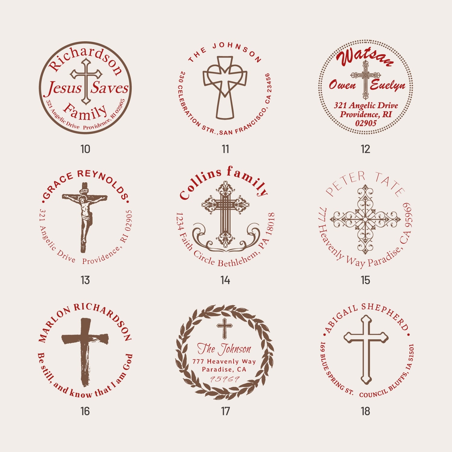 Custom Cross Religious Return Address Rubber Stamp (22 Designs)  SKU2