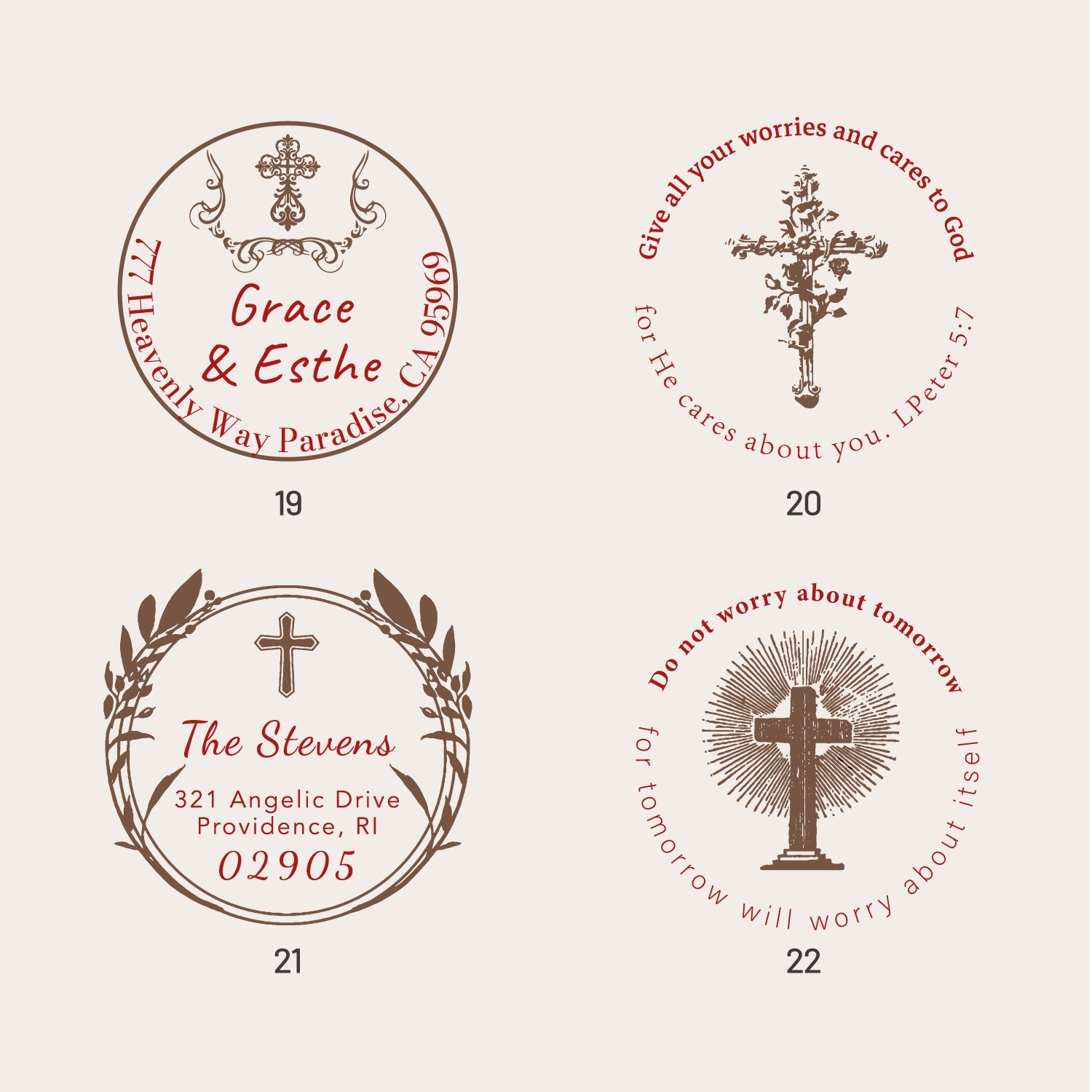 Custom Cross Religious Return Address Rubber Stamp (22 Designs)  SKU3