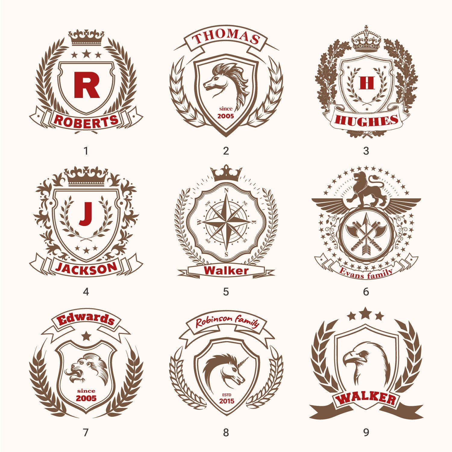Custom Family Crest Rubber Stamp (18 Designs) 1
