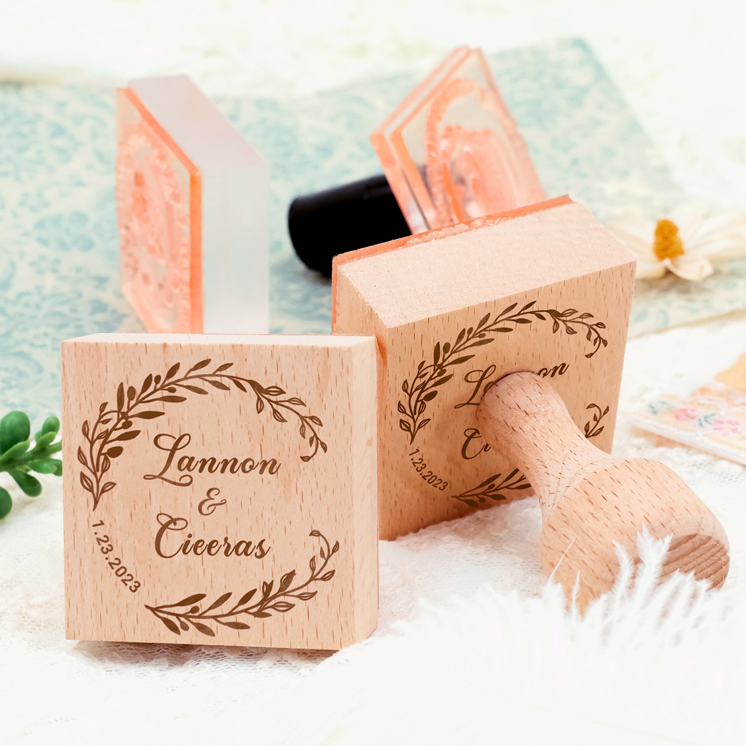 Custom Name Wedding Rubber Stamp (18 Designs) - Invitations