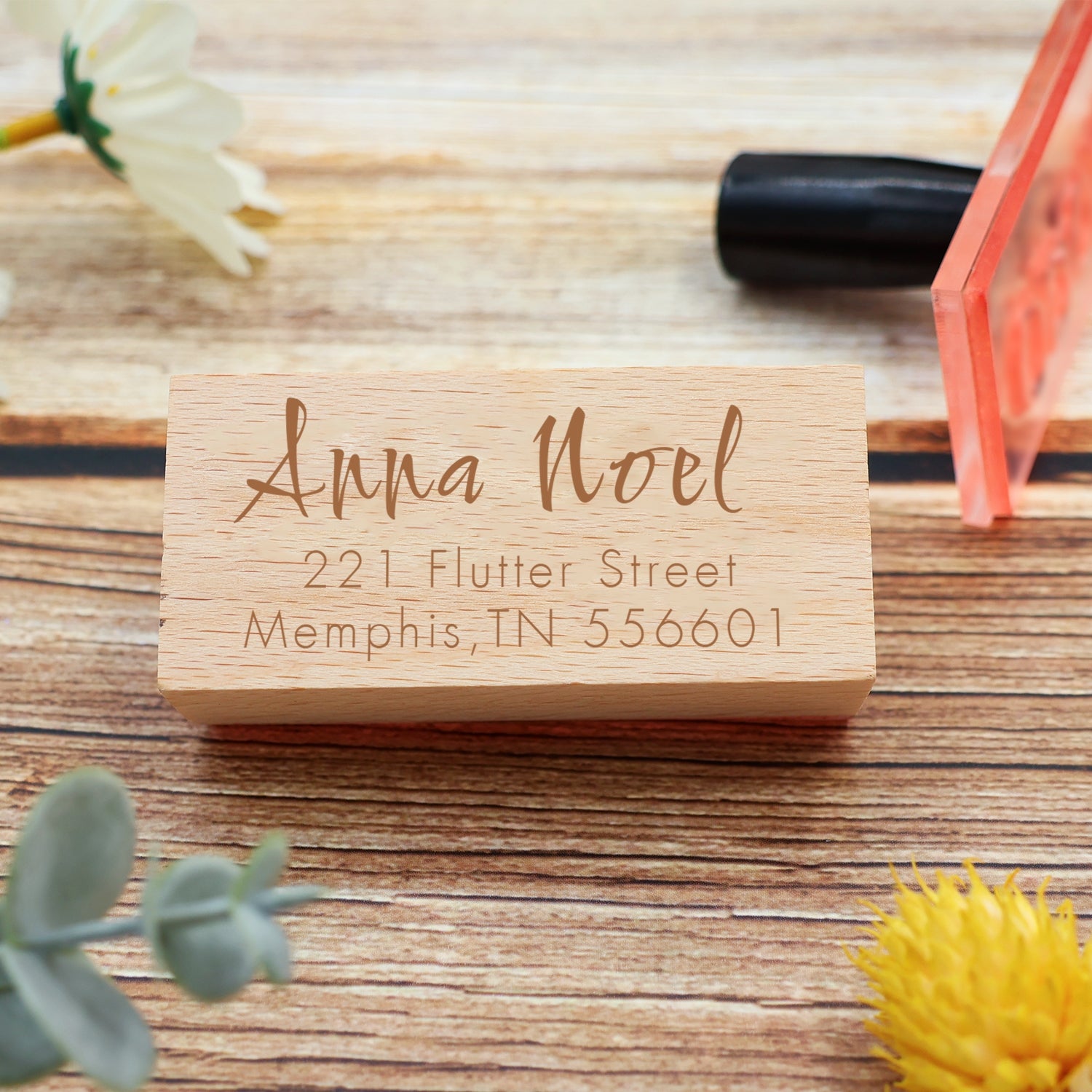 swoon hand-calligraphy return address rubber stamp