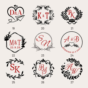 Custom Wedding Monogram Rubber Stamp (36 Designs) sku3