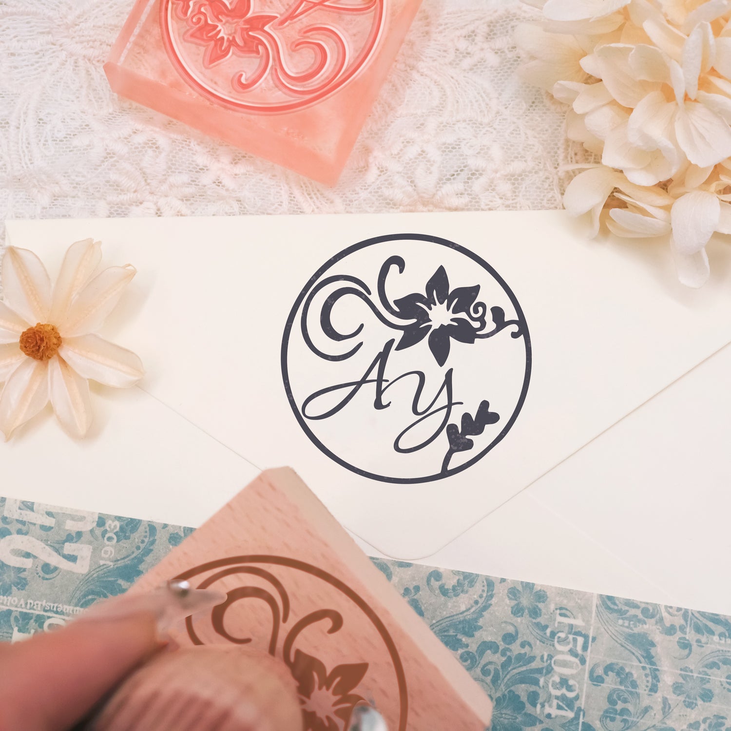 Custom Wedding Monogram Rubber Stamp (37 Designs) 3
