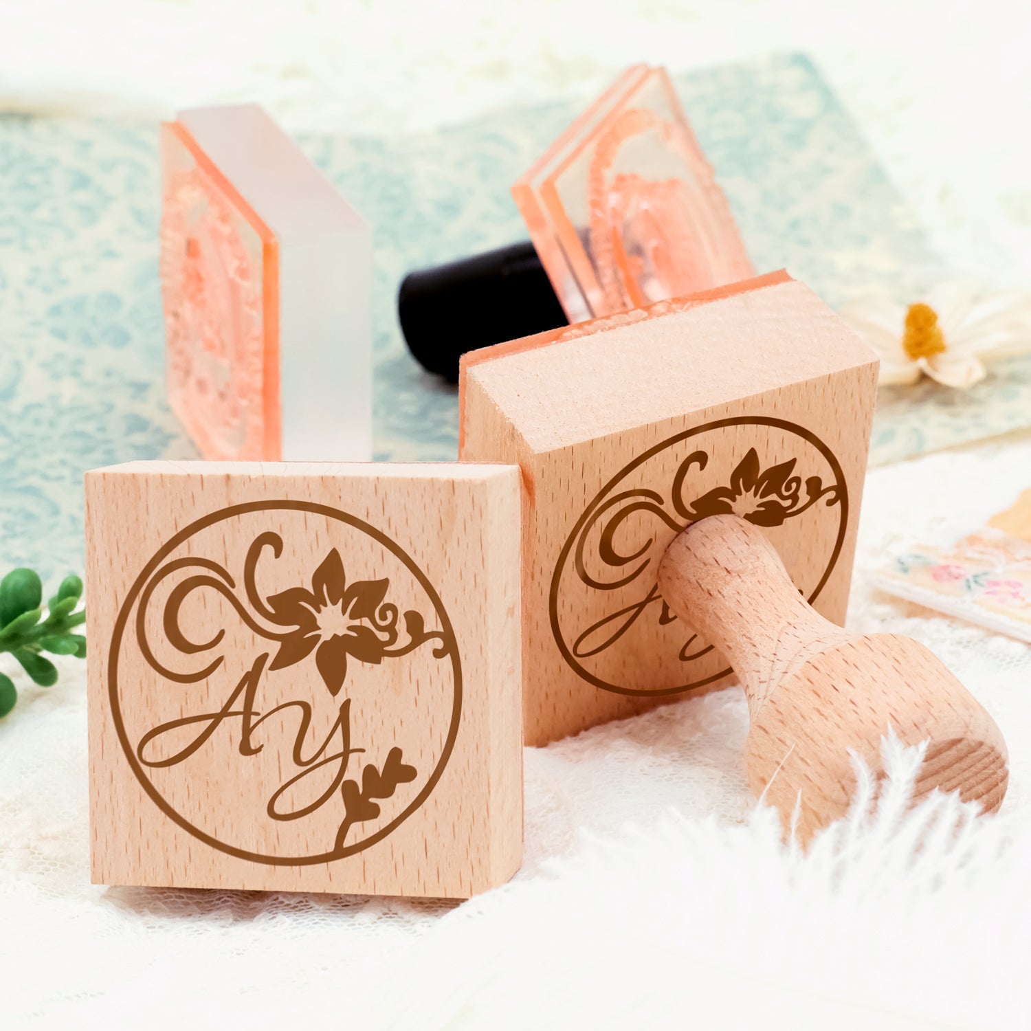 Custom Wedding Monogram Rubber Stamp (37 Designs) 4