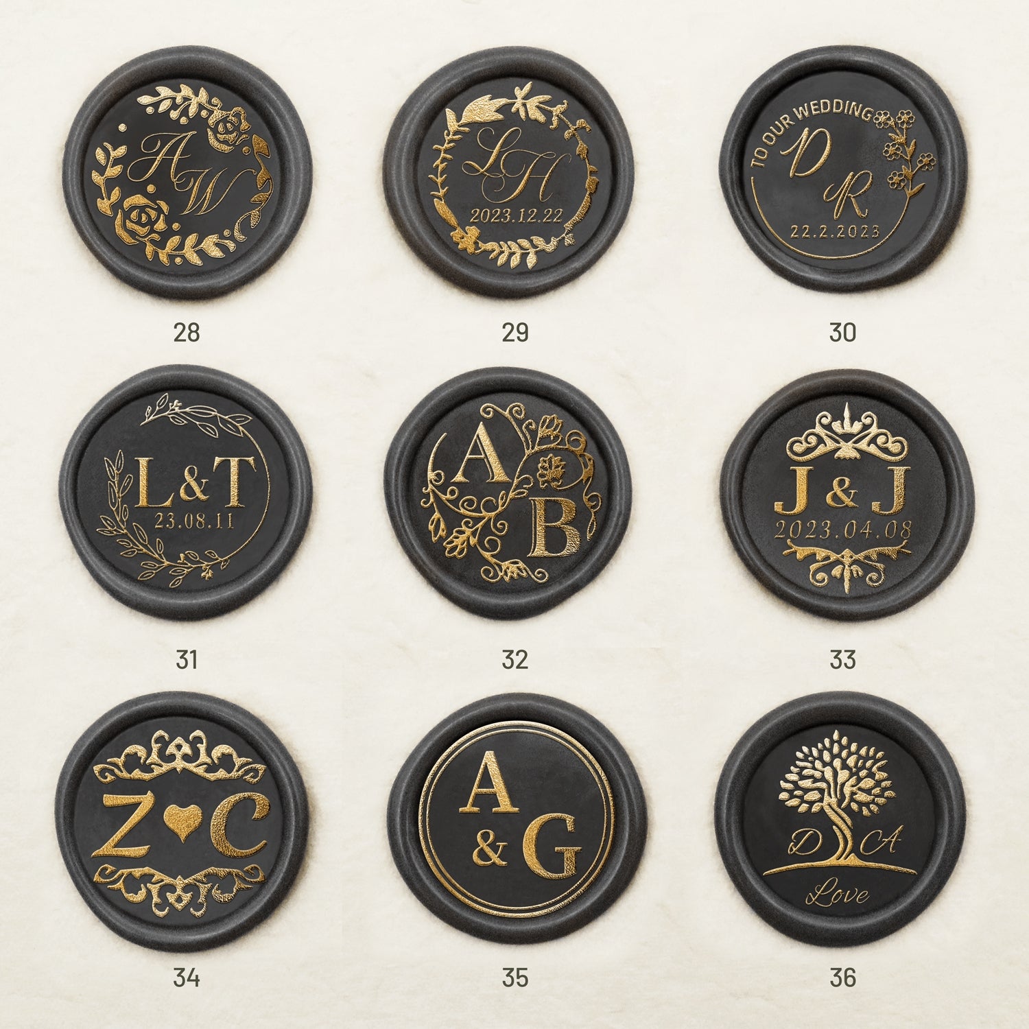 Custom Wedding Monogram Wax Seal Stamp (36 Designs) 28-36