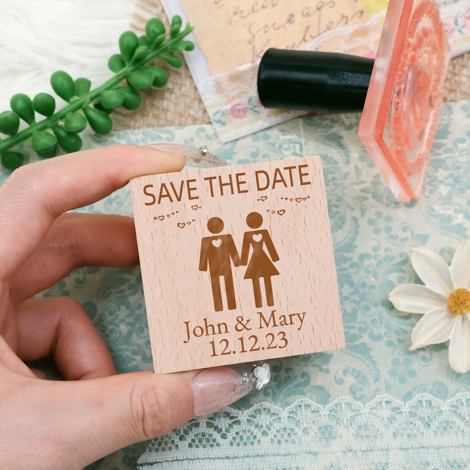 Custom Wedding Save the Date Rubber Stamp-10 2