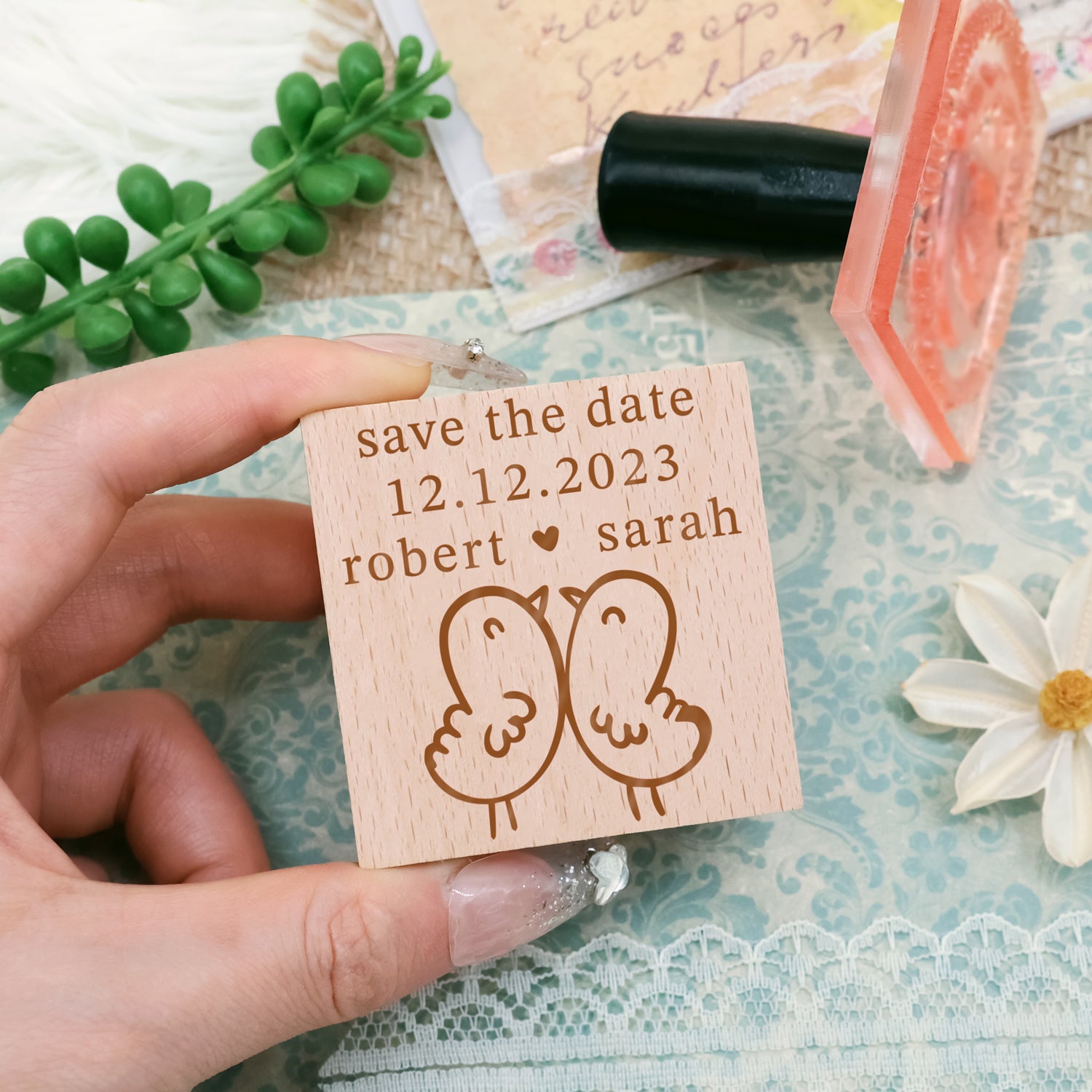 Custom Wedding Save the Date Rubber Stamp-12 2