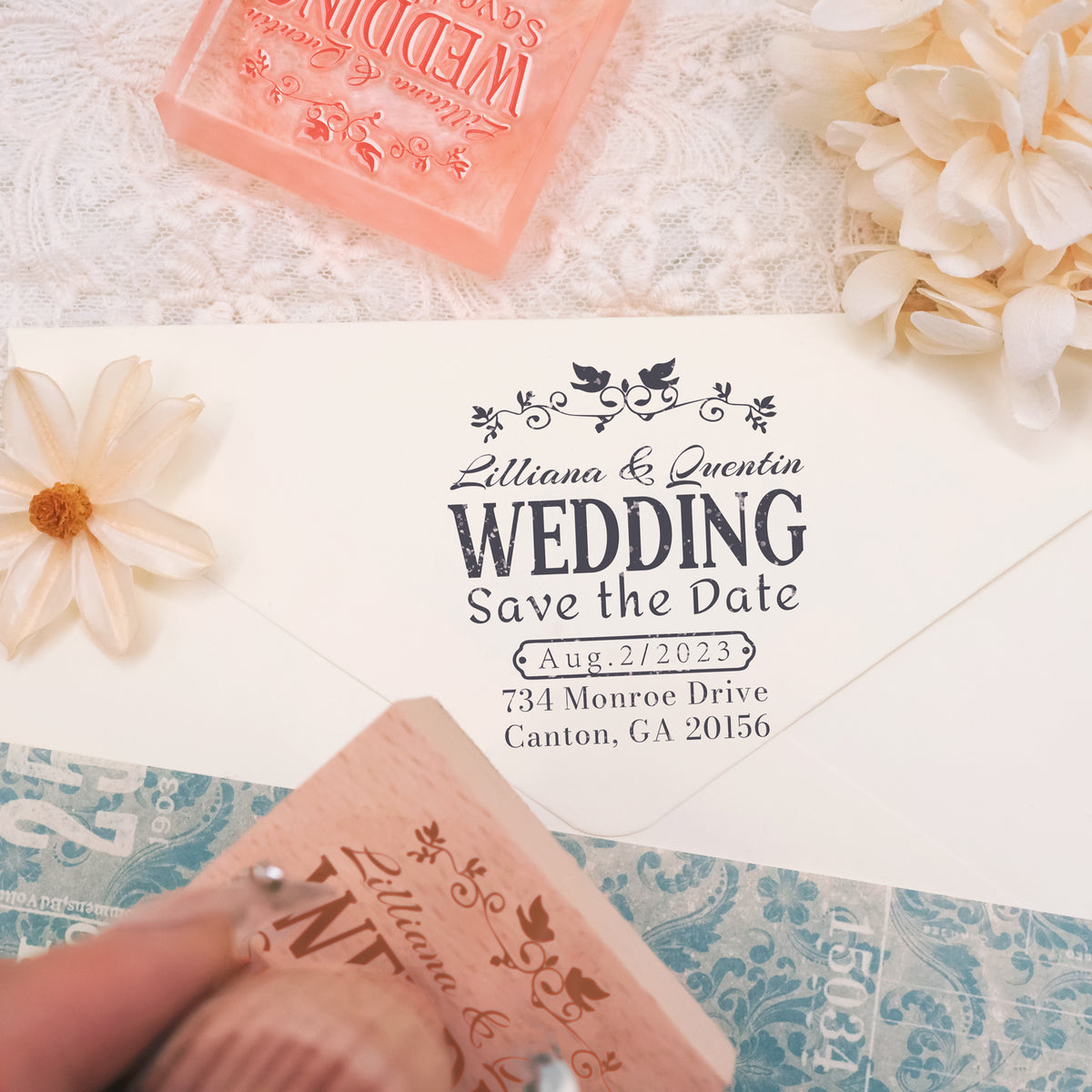 Custom Rubber Stamp - Custom Wedding Save The Date Rubber Stamp (25 Designs)