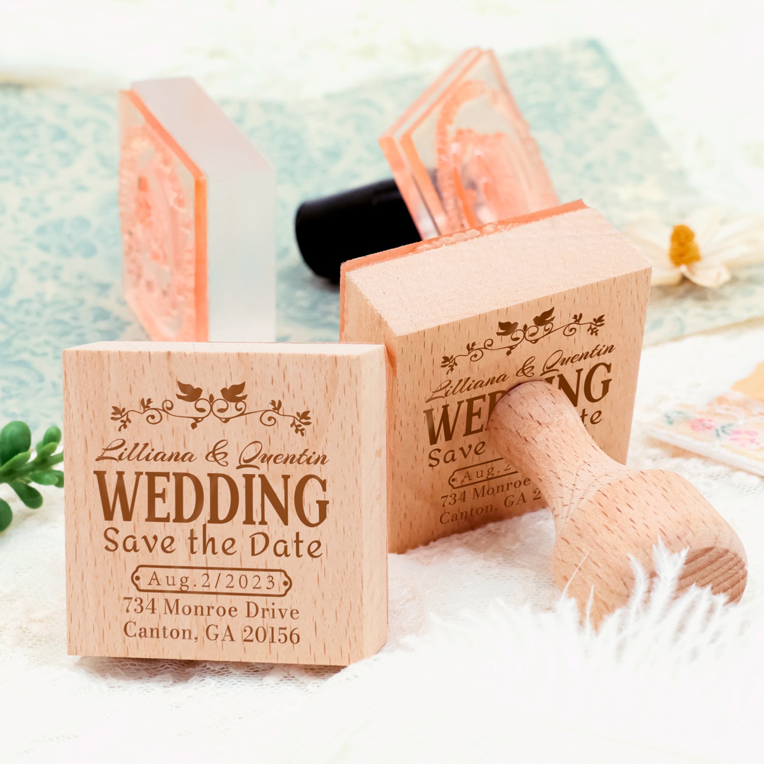 Custom Wedding Save the Date Rubber Stamp-2 4