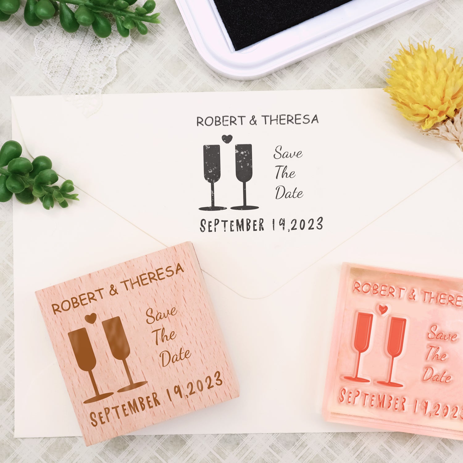 Custom Wedding Save the Date Rubber Stamp-22 1