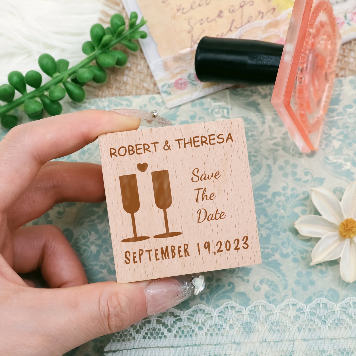 Custom Wedding Save the Date Rubber Stamp-22 3